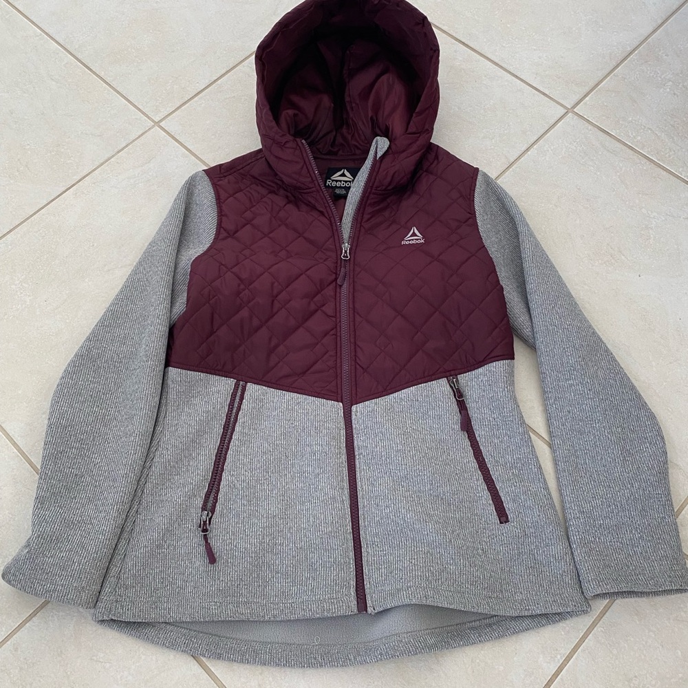 Reebok Maroon and Light Gray Quilted Jacket